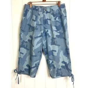 Gramicci Blue Camo Cropped Cargo Pants 100% Cotton Size 8
